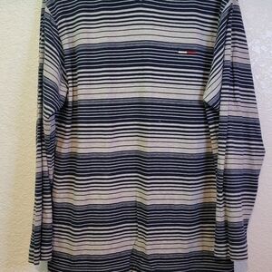 Tommy Hilfiger Gray V Neck Long Sleeve T-Shirt Size M Striped Blue Gray